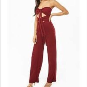 Burgundy Midriff Cutout Jumpsuit Forever 21